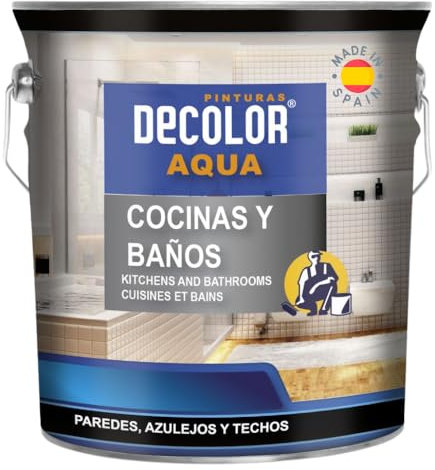 PINTURAS DECOLOR - Cocinas y Baños. Pintura Satinada al Agua para Azulejos, Paredes y Techos.(BLANCO HUESO) 750ml