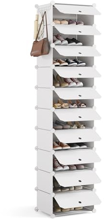 Mondeer Armoire à Chaussures, Étagère à Chaussures Modulaire, Étagère de Rangement, 10 Compartiments, Convient pour l'Entrée, la Chambre, Le Salon, Peut Contenir 20 Paires de Chaussures, Blanc