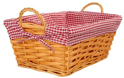 Wickerfield Wicker Basket with Plaid Liner and Handles for Home Storage Collection Gift Hamper Window Display Decoration (Honey)