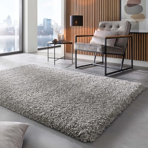 Taracarpet Shaggy Hochflor Langflor Teppich Twilight Luxus Qualität aus Belgien geeignet fürs Wohnzimmer Schlafzimmer und Kinderzimmer 9999 Silber grau 080x150 cm