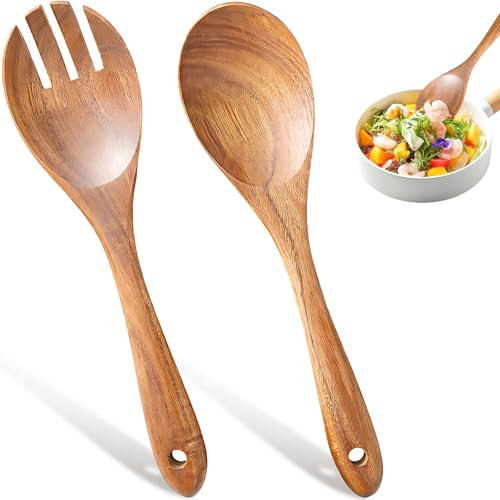 iewrtcin 2 Stück Salatbesteck Holz, 26cm Salatgabel und Salatlöffel Salatbesteck Olivenholz für Salat, Pasta, Obst