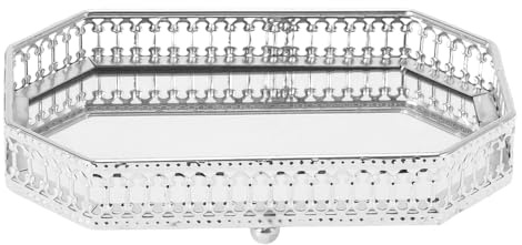 CAPASTEC Vassoio Specchio, Vassoio Rettangolare in Metallo per Profumi, Vassoi in Vetro, Vassoio per Candele, Vassoio da Servizio, Vassoio Decorativo Piccolo, Tonalità Argento