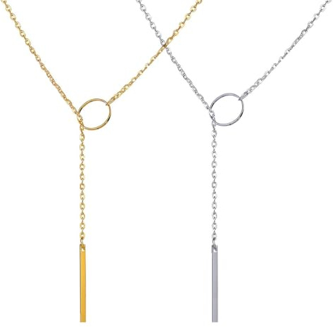 XUZOPIM 2 Pièces Collier Or Femme Collier En Forme De Y Chaîne En Or Tour De Cou Simple Anneau Métallique Personnalisé Pendentif Cadeau Pour Femmes Collier Bijoux