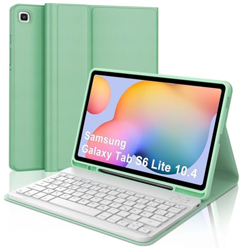 FOGARI Hülle mit Tastatur für Samsung Galaxy Tab S6 Lite (2024/2022/2020) 10.4 Zoll, Tastatur QWERTZ Deutsche Bluetooth Magnetisch Abnehmbare für Galaxy Tab S6 Lite Wi-Fi/LTE SM-P625 10.4, Hellgrün