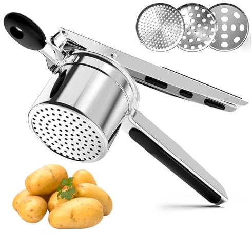 TTSTOIEEschiacciapatate acciaio inox, schiaccia patate con 3 dischi e manico in silicone antiscivolo, passaverdure per fare il purè di patate/lemonate