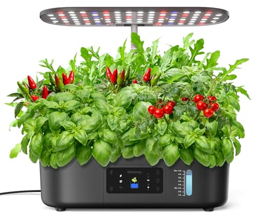 GOLUMUP Serra Idroponica 13 Baccelli, Smart Garden con Doppia modalità di Coltivazione, con Luce LED per Coltivazione, Timer Automatico, Altezza Regolabile, Nero