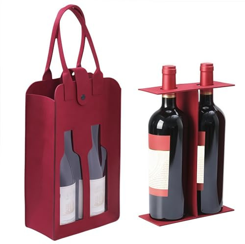 Double Wine Bag With Window,Felt Bottle Gift Bag,with Handle Wine Tote Bag,for Party Favors, Travel, Wedding, Christmas - Reusable for Any Occasion
