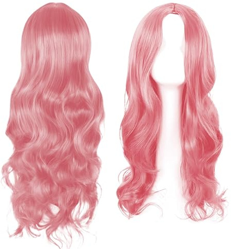 Long Pink Wig, Pink Wigs For Women, Party Wigs Womens Wig 28 Inch/70 cm Long WigS for Charming Women LoNg Curly Full Hair Synthetic LonG WiG for Girls Cosplay Party Daily Use