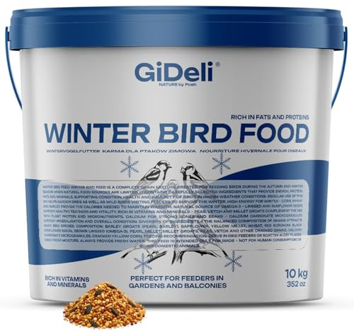 GiDeli Vogelfutter Winter 10kg im Eimer - Streufutter für Wildvögel ganzjährig - Meisenfutter für Garten & Balkon mit Leinsamen reich an Omega-3, Calcium – ohne Zusatzstoffe