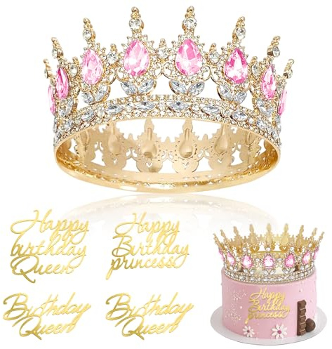 YuLiMirich Födelsedagskrona för kvinnor flickor drottning prinsessa krona diadem tiara kristallkrona för tårta med 4 grattis på födelsedagen tårtdekoration födelsedag cupcake toppers för bröllop