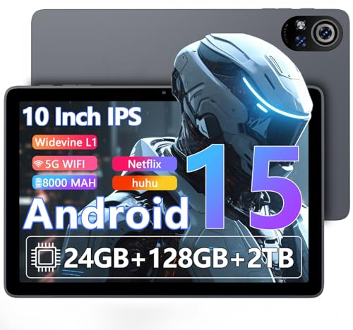 VASOUN Tablet 10 Inch Android 15, Tablet PC with 24GB(6+18GB Expand) RAM 128GB ROM,8000mAh Battery,1280 * 800 IPS,Dual Speaker,Dual Cameras,Type C(Grey)