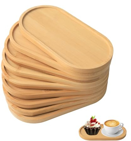 TTIAYAO Vassoio in bambù piccolo, 9 pezzi, ovale, in legno, piccolo vassoio in legno, piccolo vassoio da portata in legno, vassoio decorativo per tè, caffè, torte, sottobicchieri in bambù