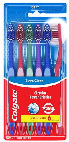 Colgate Extra Clean Toothbrush, Soft Toothbrush for Adults, 6 Count (Pack of 1)
