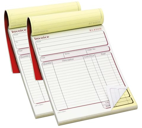 Pukka Pad NCR Duplicate Invoice Book for Business and Sales – 2-Pack – Tape Bound, 50 Entries Per Book, Carbonless Copies, Perforated Pages for Easy Removal – 137x203mm