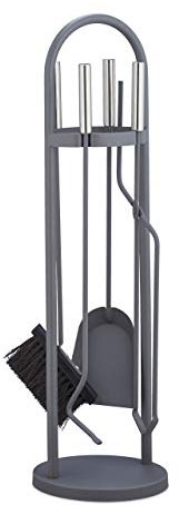 Relaxdays, grau Kaminbesteck modern, 5 teilige Kamingarnitur, Schaufel, Besen, Zange, Schürhaken & Halter, Ofenbesteck, 68,5 x 20 x 20 cm