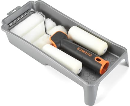Edward Tools 7 Piece 4” Paint Roller Kit - Includes Acrylic, Polyester and Foam Covers - Deluxe Plastic Paint Tray - Ergo-Grip Frame with Rubber Handle