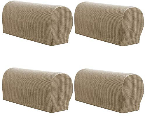 ESRISE Armrest Chair Covers, Set of 4 Stretch Armchair Couch Arm Rest Cover Anti-Slip Spandex Polyester Sofa Chair Arm Caps Slipcovers for Furniture Protector (Sand)