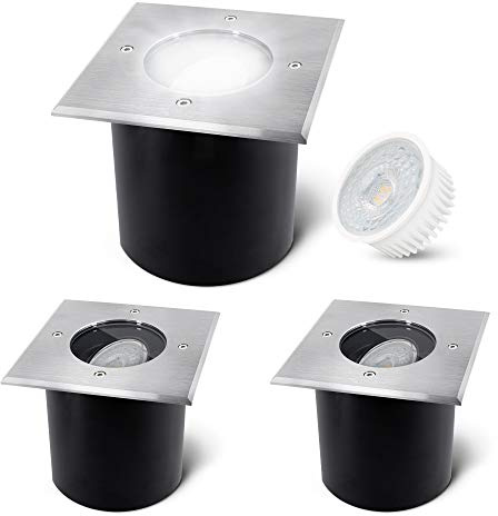 SSC-LUXon 3er Set JADINA Outdoor Bodenstrahler schwenkbar flach mit LED Lampe 4W 230V neutralweiß - Spot IP67 befahrbar eckig