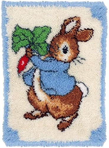 Latch Hook Kit for Adults and Kids, Rabbit 50x38 cm, DIY Latch Hook Rug Kit, Rug Making Kit for Adults Kids Embroidery Kits Cross Stitch Kit Carpet Making Kit Needlework DIY Craft Kits for Home Decor