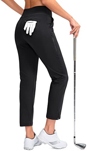 YYV Women's Golf Pants Stretch Work Ankle Pants High Waist Dress Pants with Pockets for Yoga Business Travel Casual(Black Large)