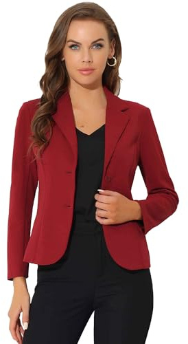 Allegra K Chaqueta de Manga Larga para Mujer, para Trabajo, Oficina, Cuello de Solapa, elástica, Chaqueta de Traje, Borgoña, Large