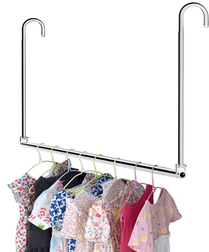 HDbonemu Closet Hanging Rod, Adjustable Width and Height Space-Saving Clothes Hanging Bar, 1 Pack Chrome