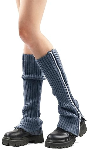 Gothic Punk Warme Stulpen Damen Gestrickte Beinstulpen Beinwärmer Kniestrümpfe Beinlinge Harajuku Seite Reißverschluss Beinsocken Kniestrümpfe Knöchelwärmer Legwärmer Student Knie Hohe Fuß Abdeckung