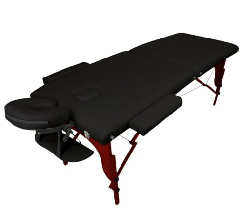 Vivezen - Table de Massage Pliante 2 Zones en Bois foncé avec Panneau Reiki + Accessoires et Housse de Transport - Noir
