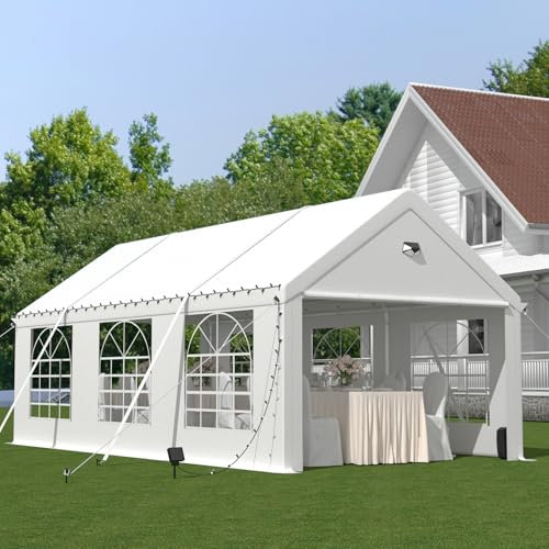 3X6M Partyzelt Wasserdicht Pavillon in Weiß Festzelt PE Plane 900 N Gartenzelt UV-Schutz Bierzelt Stabil Gartenpavillon mit 4 Seitenwänden Winterfest Pavillon für Party, Hochzeit, Aktivitäten