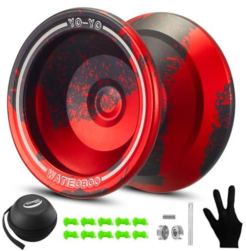 WATIEOBOO yoyo Responsive Yoyos for Beginners, yoyo Professional Unresponsive Metal yo yo for Advanced Players with Bearing Accessories+Removal Tool-Black+ Red