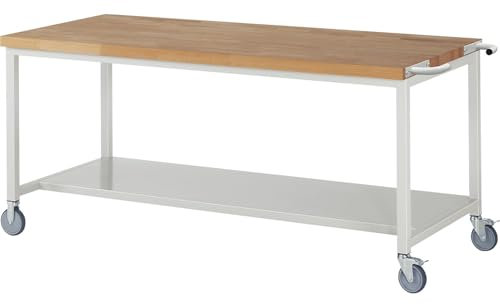 eurokraft | Fahrbare Werkbank Serie 8000 | Gestellbauweise | 1 Ablageboden | BxT 2000 x 900 mm