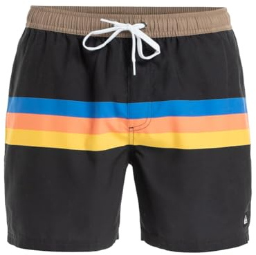 Quiksilver Everyday Straight Volley 15 Pantalones Cortos, Rayas Retro Negras, L para Hombre