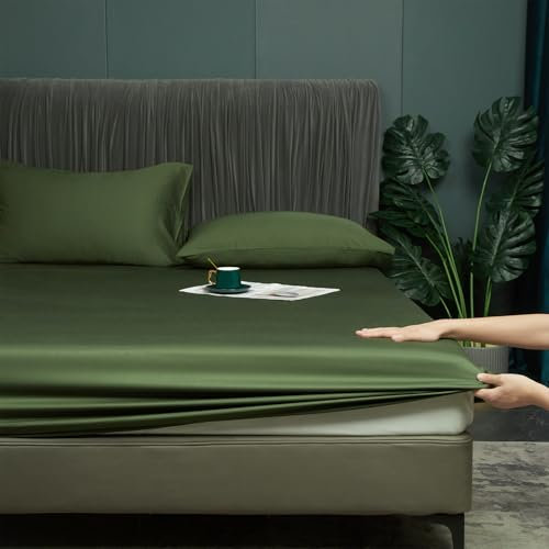 Luowei Spannbettlaken 160x200 cm Dunkelgrün Weich Knitterfreies Bettlaken Boxspringbet aus Bambus Polyester Hautfreundlich Atmungsaktiv Spannbetttuch für 25-30 cm höhe matratze