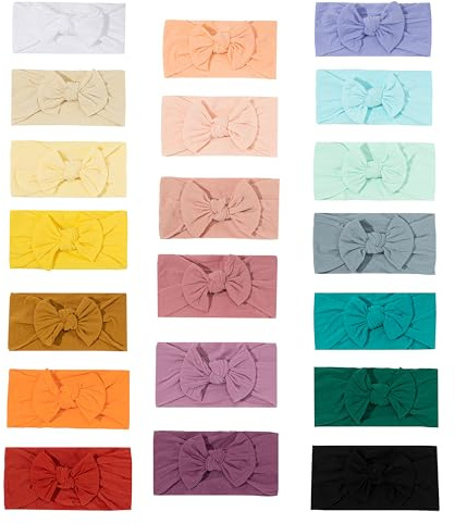 GTTUKK 20-Pack Baby Girl Headbands with 4.5 Soft Nylon Bows – Super Stretchy No-Mark Hairbands for Newborns, Infants, and Toddlers – Perfect for Baby Shower Gifts, Photoshoots, and Daily Wear
