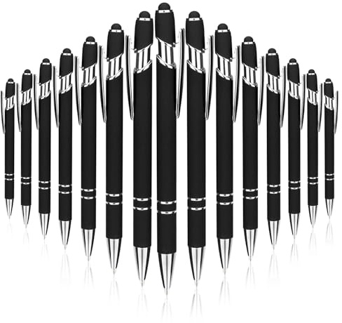 YWKJDDM Kugelschreiber, 15 Stück Druckkugelschreiber Metall Kugelschreiber mit Stylus für Büro und Haushalt(Schwarz)
