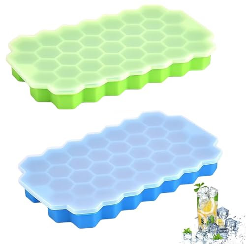 Stampo SiliconeCubetti Ghiaccio,Porta Cubetti di Ghiaccio Riutilizzabili,Stampo Ghiaccio Silicone con Coperchio,Cubetti Ghiaccio Silicone,Vassoi per Cubetti di Ghiaccio Impilabili,Riutilizzabile