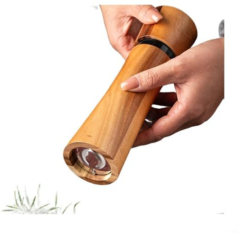 ZMdooreasy Juego de molinillos de madera para sal y pimienta, molinillo manual de especias con molinillo de cerámica ajustable, herramientas de mesa de comedor de cocina, 5,5 x 21,5 cm