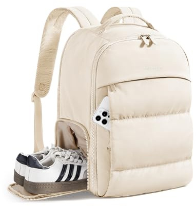 bagsmart 15.6 Laptop Backpackfor Women, 30L Travel Backpack,Carry on Bag for Airplanes, Puffer Gym Backpack with Shoe Compartment, Lightweight, Water-Resistan