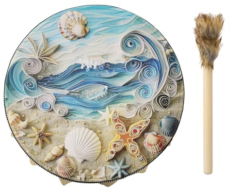 Tamburo A Mano Dello Sciamano - Tamburi A Percussione Con Conchiglia Di Onde Marine, Tamburo Musicale Rituale Per Adulti | Meditazione Lavoro Energetico Cerimoniale Percussione Viaggi Sonori Pratiche