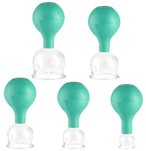 5 Pezzi Coppette per Coppettazione Massaggio Viso in Vetro, Aspirazione Sottovuoto in Silicone, Cupping Therapy per Anticellulite, Antirughe e Pelle Senza Età, per Occhi, Viso e Corpo (Verde)