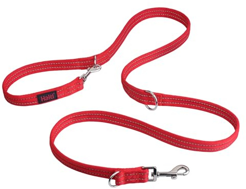 HALTI Doppelführleine - Multifunktionale Hundeleine zum Trainieren und Gassigehen mit Ihrem Hund. Leicht und mit Neopren gepolsterte. Für Welpen geeignet (Größe Klein, Rot, 2m)