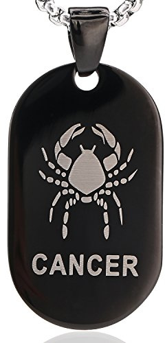 DonDon Collier Unisex avec Pendentif en Acier Inoxydable Signe du Zodiaque Noir-argenté 52 cm dans Une Pochette en Velours - Cancer