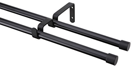 Gardinenstangen Set Endkappe 2-läufig Metall schwarz, Ø 16mm, 180 cm