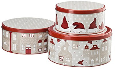 Hutschenreuther – Little Christmastown – kakburkar set med 3 stycken – burkset – kakburkset – motiv: Hus Ø 17/20/22 cm