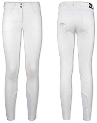 Horses, Pantaloni da Equitazione Donna Aurora, con Grip in Silicone sul Ginocchio Antiscivolo, Elasticizzati, per Gare e Allenamento, Bianco ITA 46