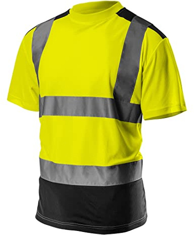 NEO TOOLS Profi Warnschutz T-Shirt Kurzarm Arbeitsshirt Arbeits warnshirt reflektierende Zonen Warnshirt Arbeitshemd orange oder gelb S-XXL (gelb, XL)
