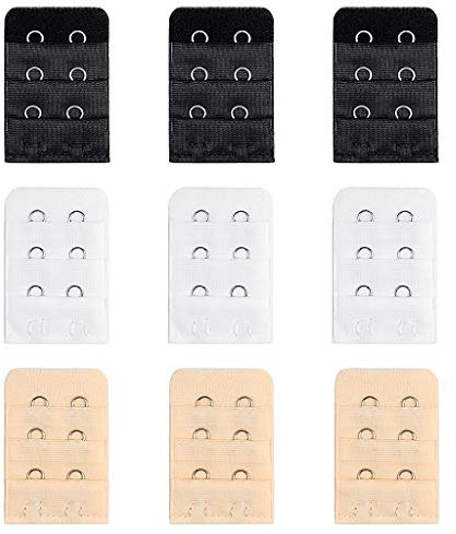 9pcs Women Soft Comfortable Bra Extenders Extensions Elastic Extender Set - White, Black, Beige (2 Hooks)