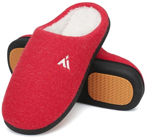 Mishansha Pantofole Uomo Invernali Ciabatte Donna Invernali da Casa Ciabatte Pelose Calde Memory Foam Babbucce Rosso, Gr.41 EU