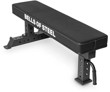 Flat Bench [Bells of Steel] Powerlifting Flat Weight Bench, New Version, Workout Bench for Home Gym, 12-Gauge Steel, 4in Thick Pad Gym Bench, 1000lb Capacity