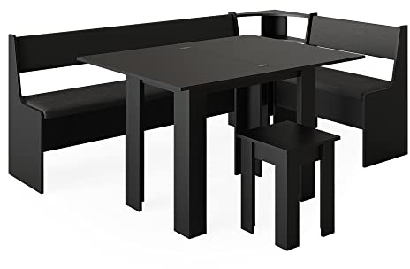 Vicco Corner bench group Roman, Black, 210 x 120 cm
